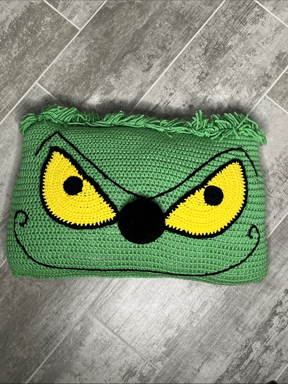 Green Grinch-Inspired Crochet Hand Made Pillow